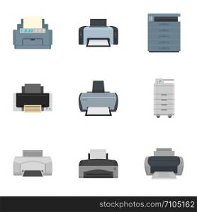 Printer icon set. Flat set of 9 printer vector icons for web design. Printer icon set, flat style
