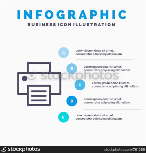 Printer, Print, Printing Line icon with 5 steps presentation infographics Background