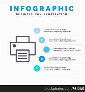 Printer, Print, Printing Line icon with 5 steps presentation infographics Background