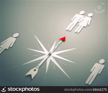 Prioritization. Conceptual image of compass directing at symbol of people