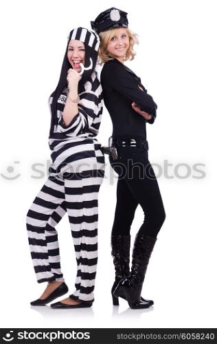 Prisoner and police isolated on the white