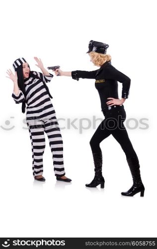 Prisoner and police isolated on the white