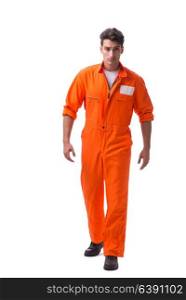 Prisoner in orange robe isolated on white background