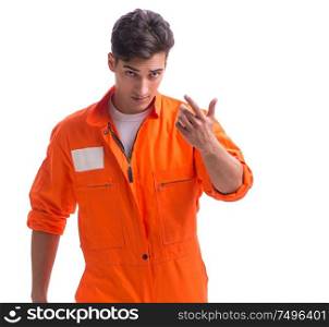 Prisoner in orange robe isolated on white background. The prisoner in orange robe isolated on white background
