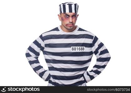 Prisoner with bad bruises on white