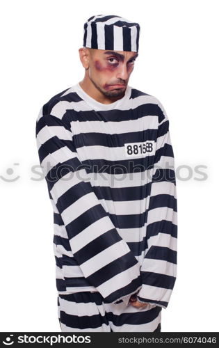 Prisoner with bad bruises on white