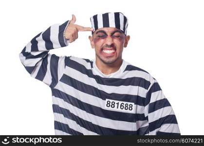 Prisoner with bad bruises on white