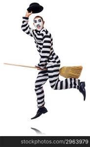 Prisoner with broom isolated on the white