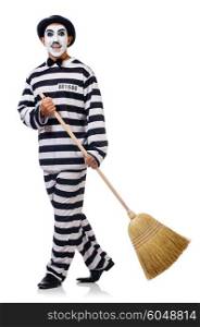 Prisoner with broom isolated on the white