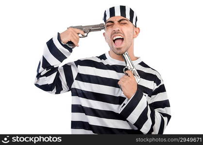 Prisoner with gun isolated on white