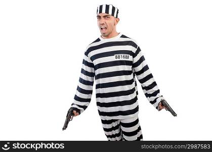 Prisoner with gun isolated on white
