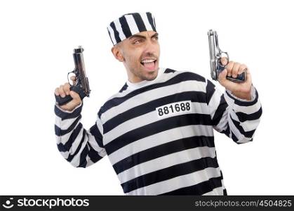 Prisoner with gun isolated on white