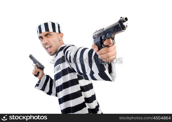 Prisoner with gun isolated on white