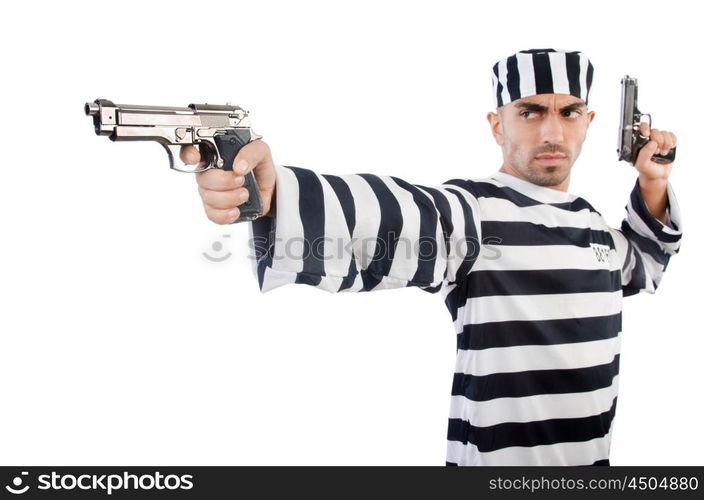 Prisoner with gun isolated on white