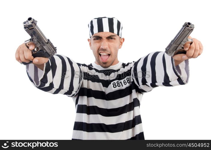 Prisoner with gun isolated on white