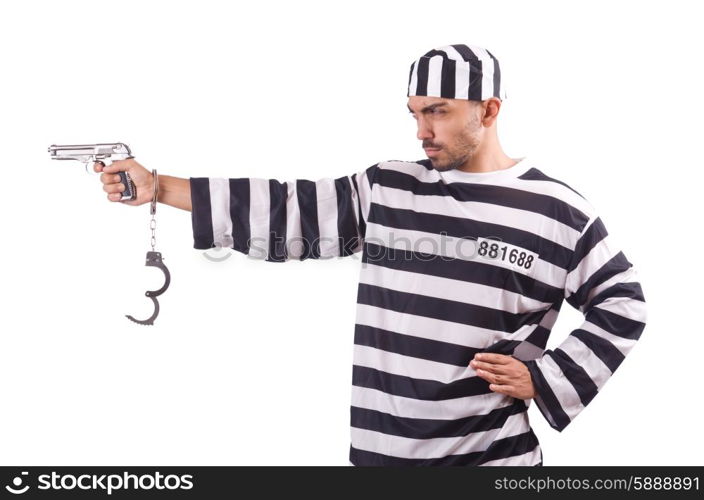 Prisoner with gun isolated on white