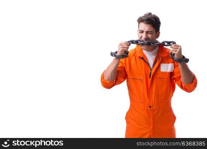 Prisoner with his hands chained isolated on white background. Prisoner with his hands chained isolated on white background