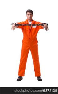 Prisoner with his hands chained isolated on white background. Prisoner with his hands chained isolated on white background
