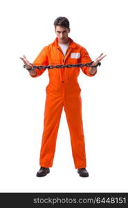 Prisoner with his hands chained isolated on white background. Prisoner with his hands chained isolated on white background