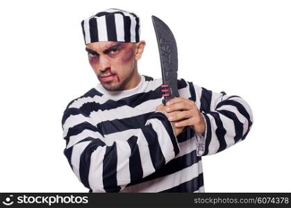 Prisoner with knife isolated on white