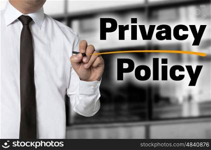 Privacy Policy is written by businessman background concept. Privacy Policy is written by businessman background concept.