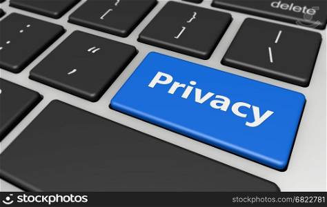 Privacy sign and word on a computer keyboard button conceptual 3d illustration.