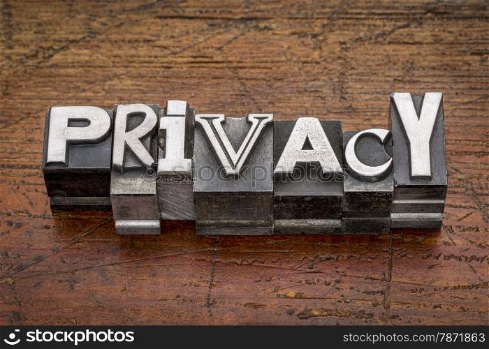 privacy word in mixed vintage metal type printing blocks over grunge wood