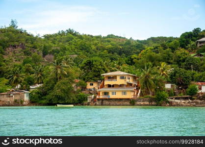 Private house on the waterfront in the marina of Praslin island. Seychelles