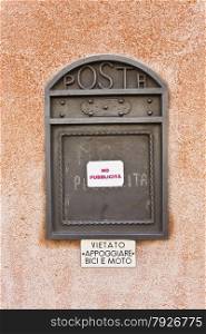 Private letter box for incoming mail with a No Pubblicita sticker in Ravenna, Italy