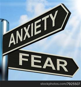 Private Or Public Directions On A Signpost. Anxiety And Fear Signpost Meaning Worried Nervous Or Scared
