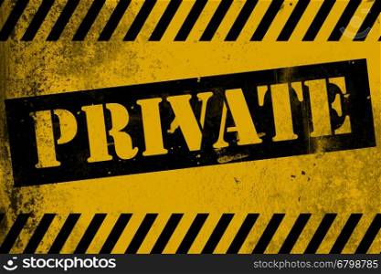 Private sign yellow with stripes, 3D rendering