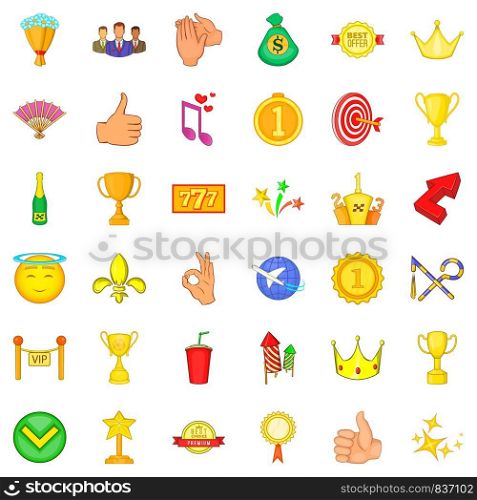 Prize icons set. Cartoon style of 36 prize vector icons for web isolated on white background. Prize icons set, cartoon style