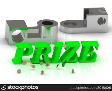 PRIZE- words of color letters and silver details on white background
