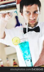 pro barman prepare coctail drink and representing nightlife and party event concept