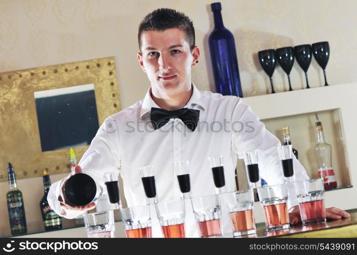 pro barman prepare coctail drink and representing nightlife and party event concept