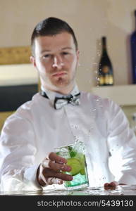 pro barman prepare coctail drink and representing nightlife and party event concept