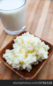 probiotic kefir drink made of milk and tibetan mushroom grains