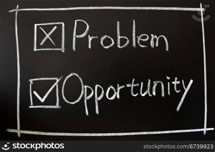 Problem and opportunity check boxes written in chalk