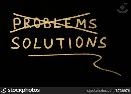 Problems and solutions concept text over black