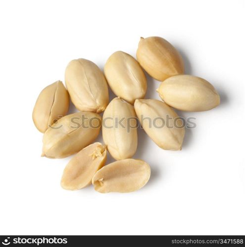 Processed peanuts isolated on white background, with clipping path