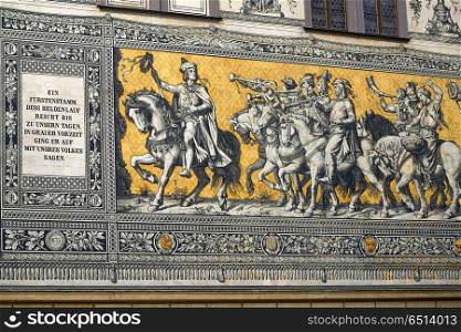 Procession of Princes mural in Stallhof outdoor of Dresden Germany. Procession of Princes mural in Stallhof of Dresden