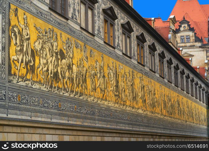 Procession of Princes mural in Stallhof outdoor of Dresden Germany. Procession of Princes mural in Stallhof of Dresden