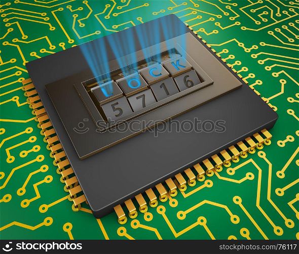 Processor with a combination lock. 3d rendering.