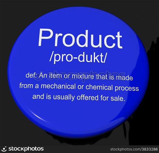 Product Definition Button Showing Goods For Sale At A Store. Product Definition Button Shows Goods For Sale At A Store