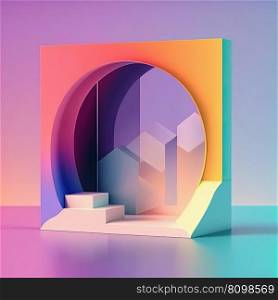 Product display neon round podium on vibrant colorful gradient background. Stage showcase on pedestal studio with podium. Modern abstract background. AI. Product display neon round podium on colorful gradient background. AI