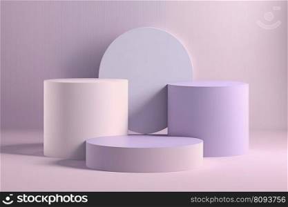 Product display pastel lavender round podium on vibrant colorful gradient background. Stage showcase on pedestal studio with podium. Modern abstract background. 3D. Product display lavender round podium. Stage showcase on pedestal studio with podium. 3D