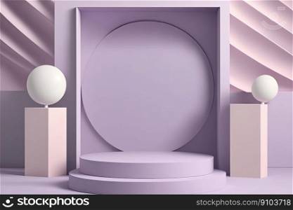 Product display pastel lavender round podium on vibrant colorful gradient background. Stage showcase on pedestal studio with podium. Modern abstract background. 3D. Product display lavender round podium. Stage showcase on pedestal studio with podium. 3D
