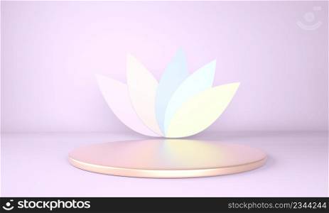 Product display podium decorated with leaves on pastel background, 3d. Product display podium decorated with leaves on pastel background, 3d illustration