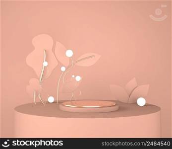 Product display podium decorated with leaves on pastel background, 3d. Product display podium decorated with leaves on pastel background, 3d illustration