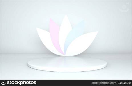 Product display podium decorated with leaves on pastel background, 3d.. Product display podium decorated with leaves on pastel background, 3d illustration